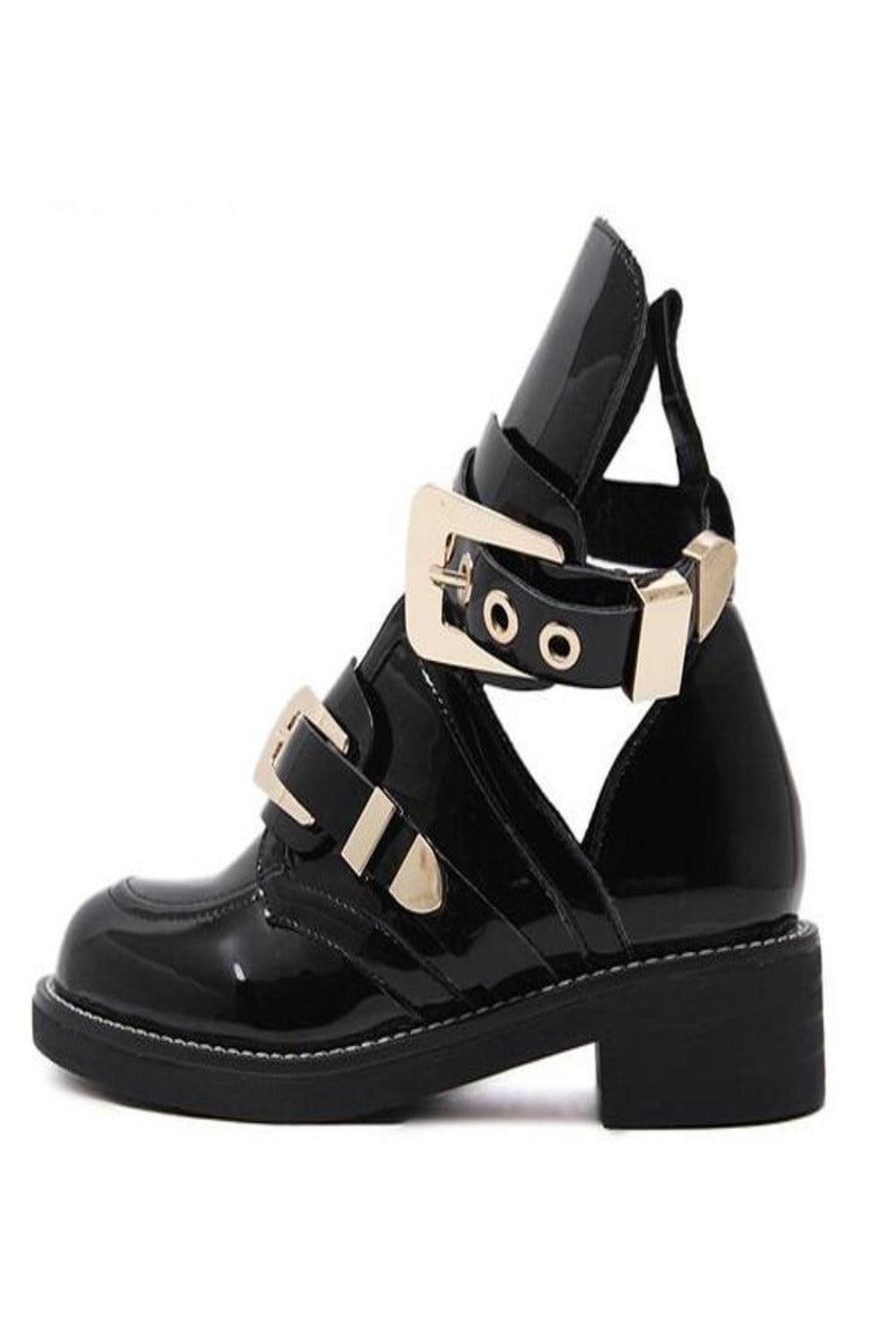 Cut Out Metal Buckle Strap Ankle Boots - Puritific