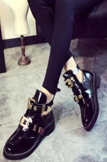 Cut Out Metal Buckle Strap Ankle Boots - Puritific