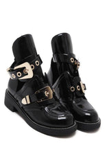 Cut Out Metal Buckle Strap Ankle Boots - Puritific