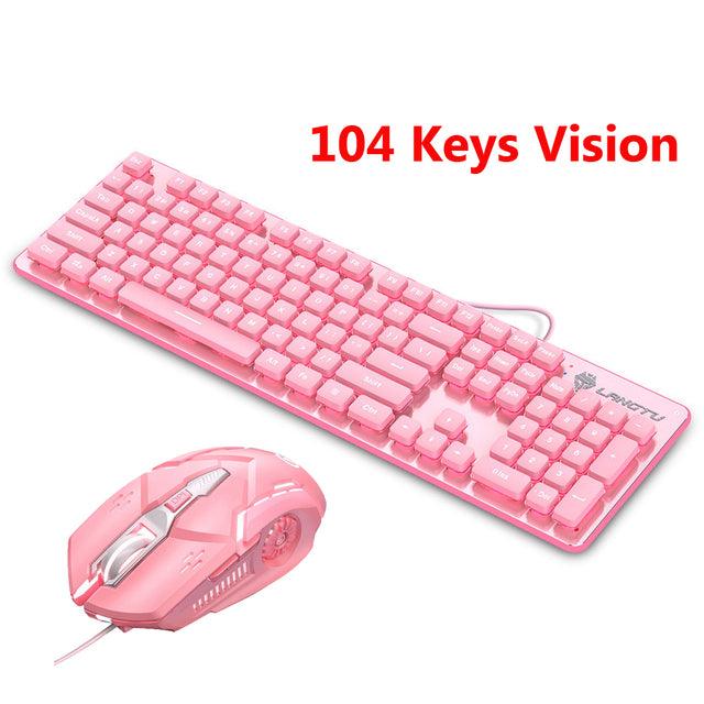 Cute Pink Wired Keyboard and Mouse Set - Puritific