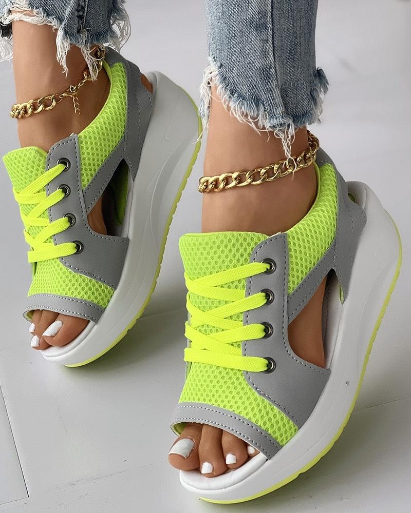 Cutout Lace-up Muffin Sandals - Puritific