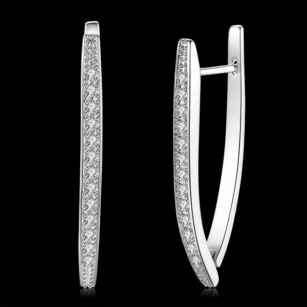 1.4" Pave Thin Pave Hoop Earring in 18K White Gold Plated with Crystals - Puritific