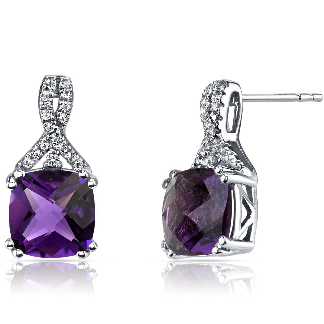 2.00 CT Cushion Cut Amethyst Stud Earring in 18K White Gold Plated - Puritific