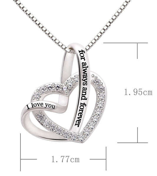 "I Love you Forever and Always" Heart Necklace Embellished with Crystals in 18K White Gold Plated - Puritific