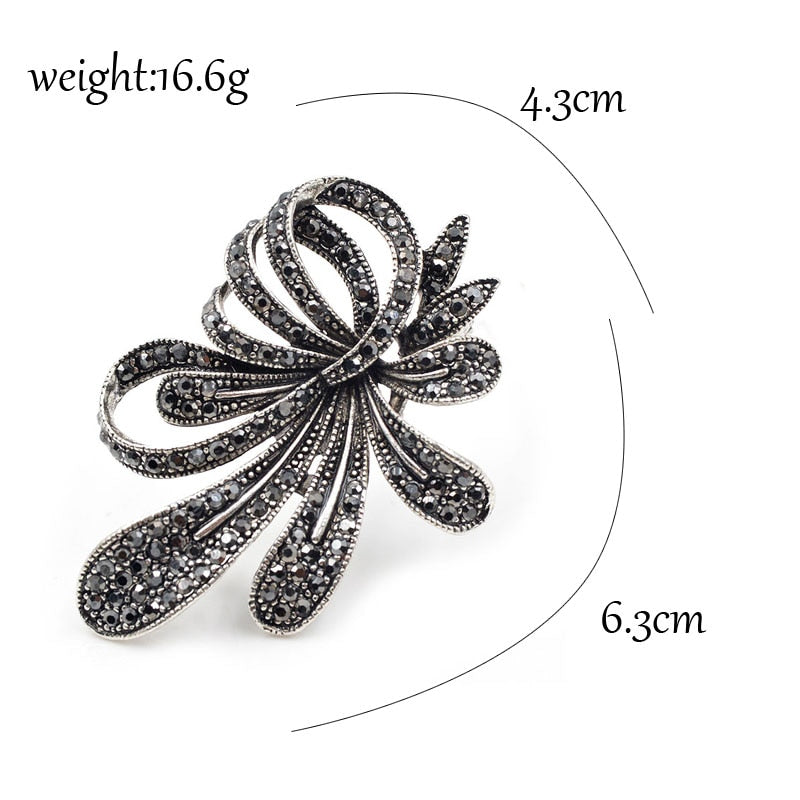 Rhinestone Black Flower Brooches for Women - Puritific