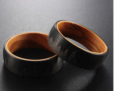 Black Etched Tree Line Wood and Tungsten Ring - Puritific