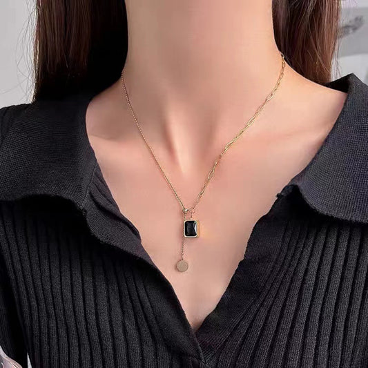 Black Gem Square Necklace - Puritific