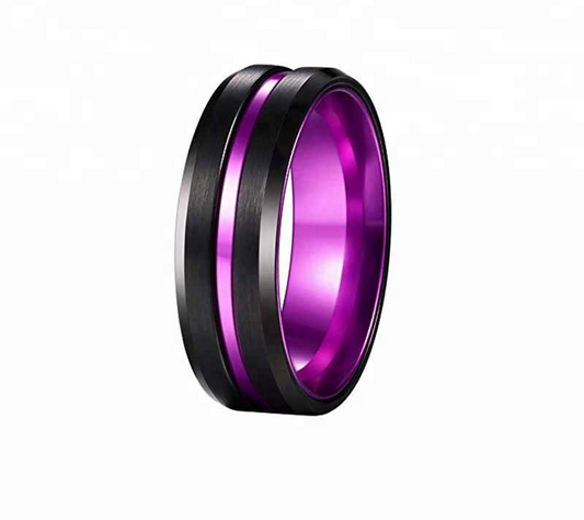 Black Tungsten and Purple Stripe Ring - Puritific