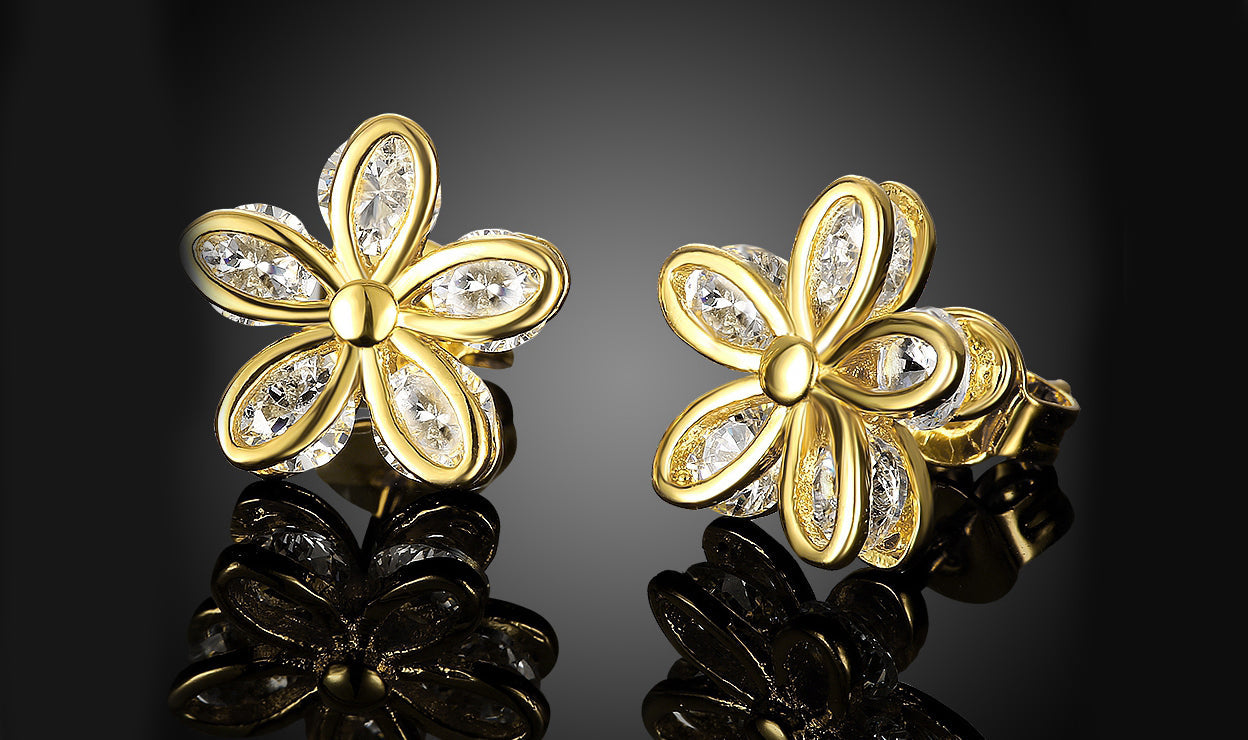 14K Gold Plated White Elements Pav'e Paisley Stud Earrings - Puritific