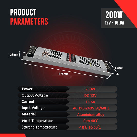 DC12V 200W Ultra Slim LED Driver Power Supply Transformer 240V for LED Strip~2355-1