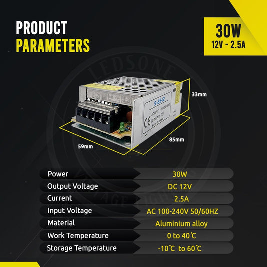 DC12V 30W IP20 Universal Regulated Switching LED Transformer~3344-1