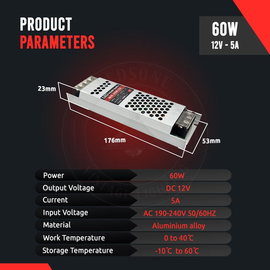 DC12V 60W Ultra Slim LED Driver Power Supply Transformer 240V for LED Strip~2358-1