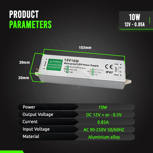 DC12V IP67 10W WaterproofLED Driver Power Supply Transformer~3364-1