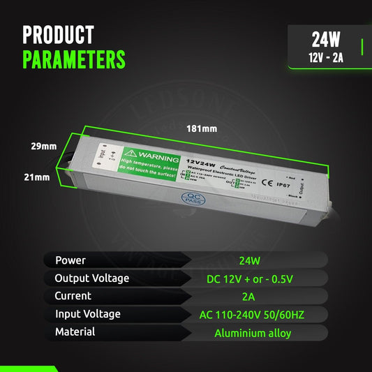 DC12V IP67 24W Waterproof LED Driver Power Supply Transformer~3360-1