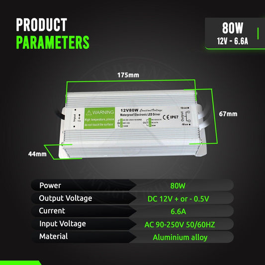 DC12V IP67 80W Waterproof LED Driver Power Supply Transformer~3374-1