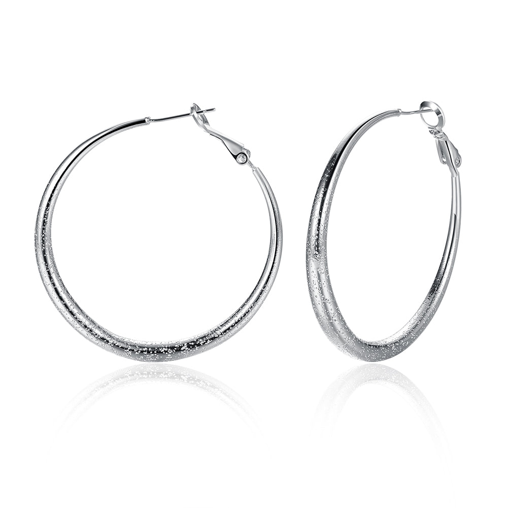 1.6" Round Hoop Earring in 18K White Gold Plated - Puritific