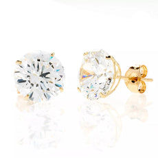 14K Gold Yellow Round Basket Setting Simulated Round Diamond Stud Earrings - Puritific