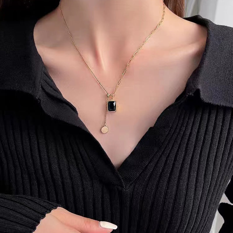 Black Gem Square Necklace - Puritific