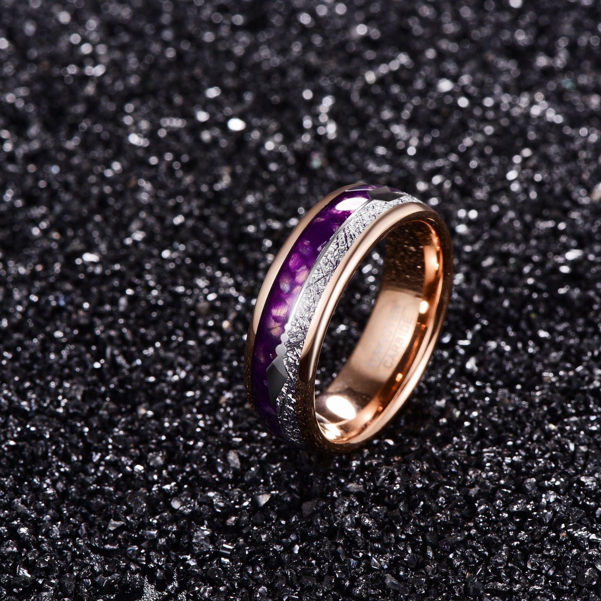 Purple and Rose Gold Arrow Tungsten Ring - Puritific