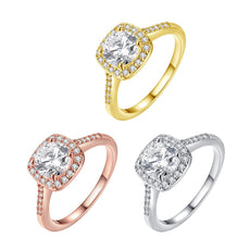 18K White Gold Plated Crystal Halo Ring - 3 Colors Available - Puritific