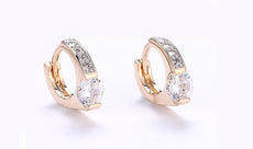 14K Gold Plating White Elements Pav'e Harp Shaped Clip On Earrings ITALY Design - Puritific