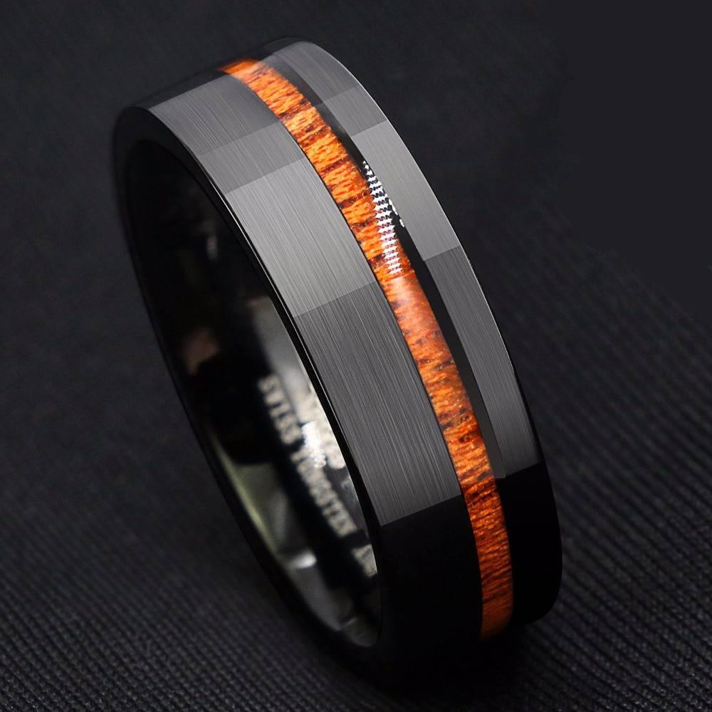 Black Brushed Tungsten Carbide Wood Ring - Puritific