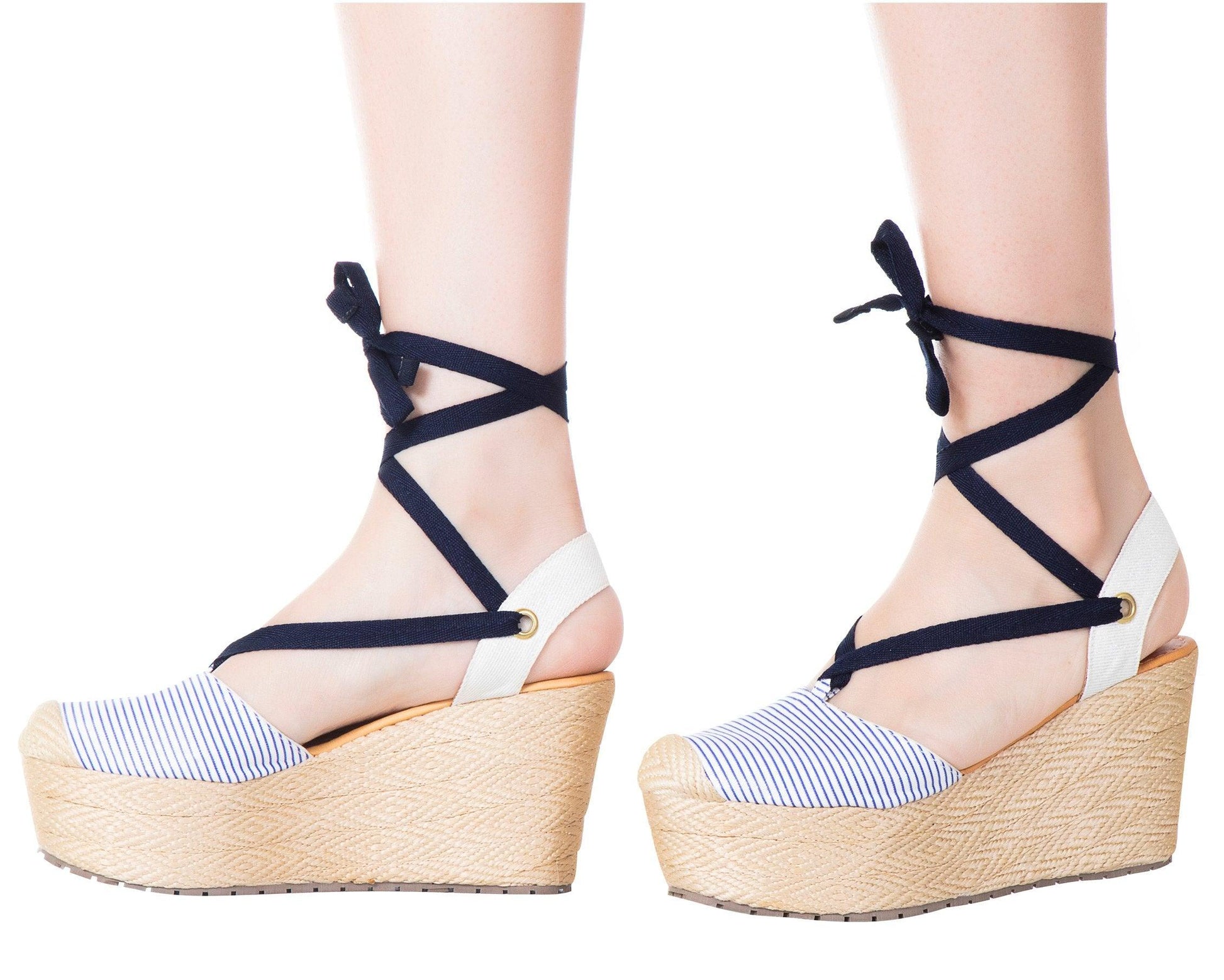 Espadrille Sandals Silvia Cobos Lace Blue Stripes - Puritific