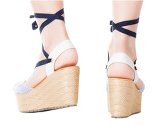 Espadrille Sandals Silvia Cobos Lace Blue Stripes - Puritific