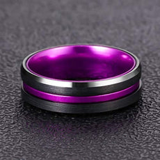 Black Tungsten and Purple Stripe Ring - Puritific