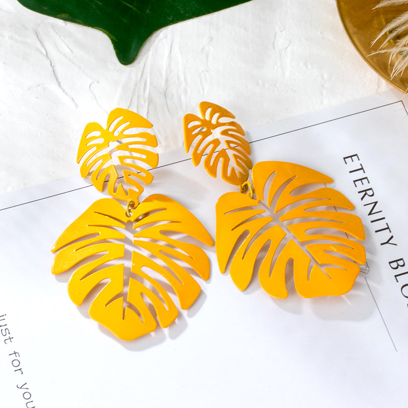 Yellow Leaf Dangle Earrings - Puritific