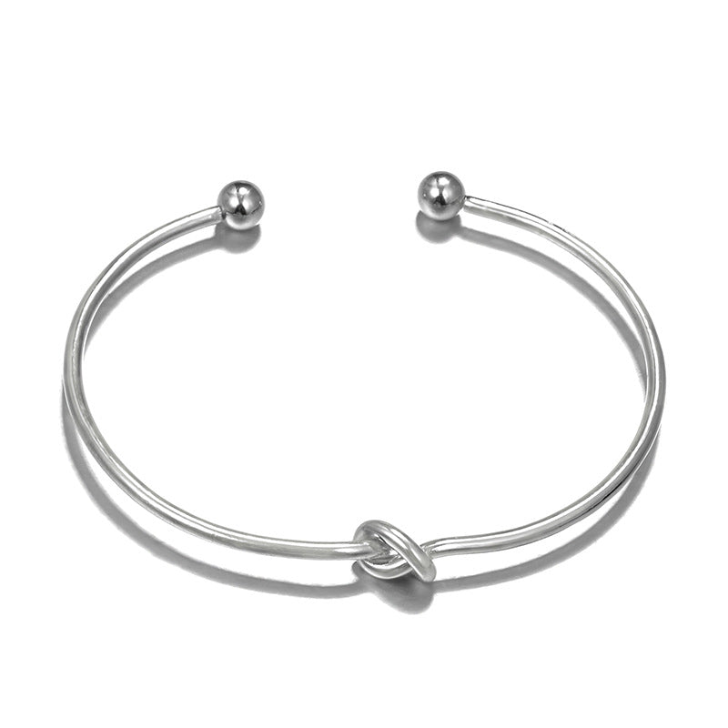 14K White Gold Plating Love Knot Circular Minimalist Bracelet Sets - Puritific