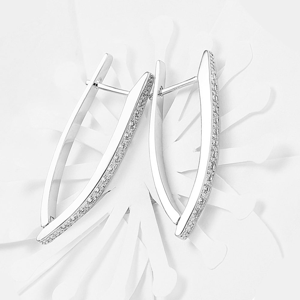 1.4" Pave Thin Pave Hoop Earring in 18K White Gold Plated with Crystals - Puritific