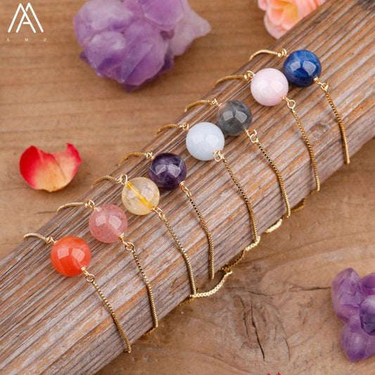 Fashion Women Natural Sphere Stone Beads Bracelet Jewelry - Puritific