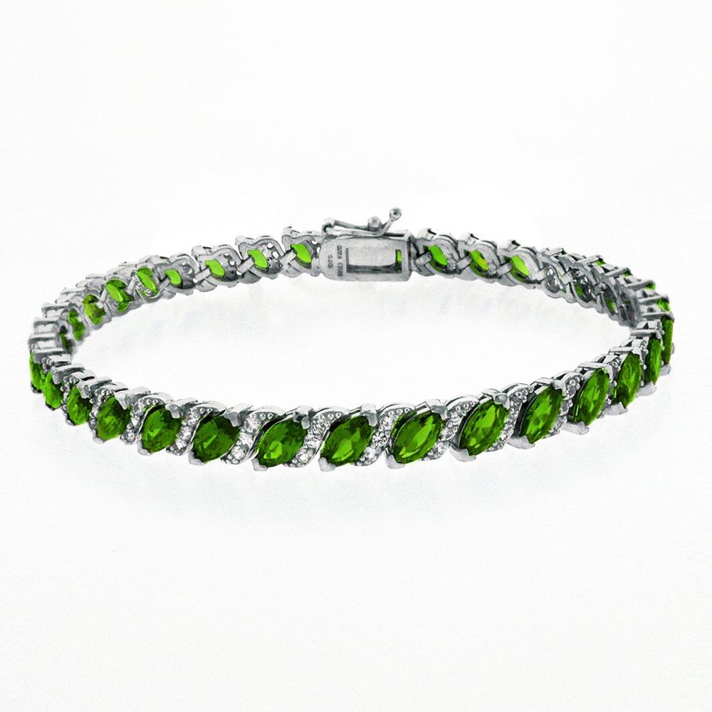 20.00 CT Genuine Emerald Vine Bracelet Embellished with Crystals in 18K White Gold Plated - Puritific