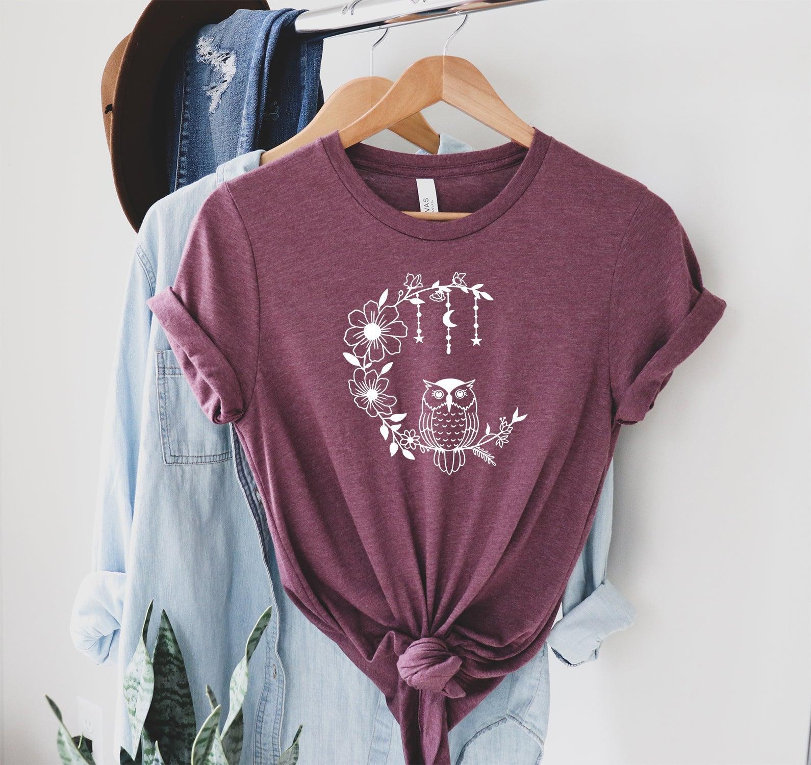 Floral Owl Moon Shirt, Boho Shirt for Her - Puritific