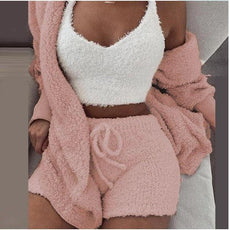 Fluffy Three Piece Set Lounge Sexy Outfits - Puritific