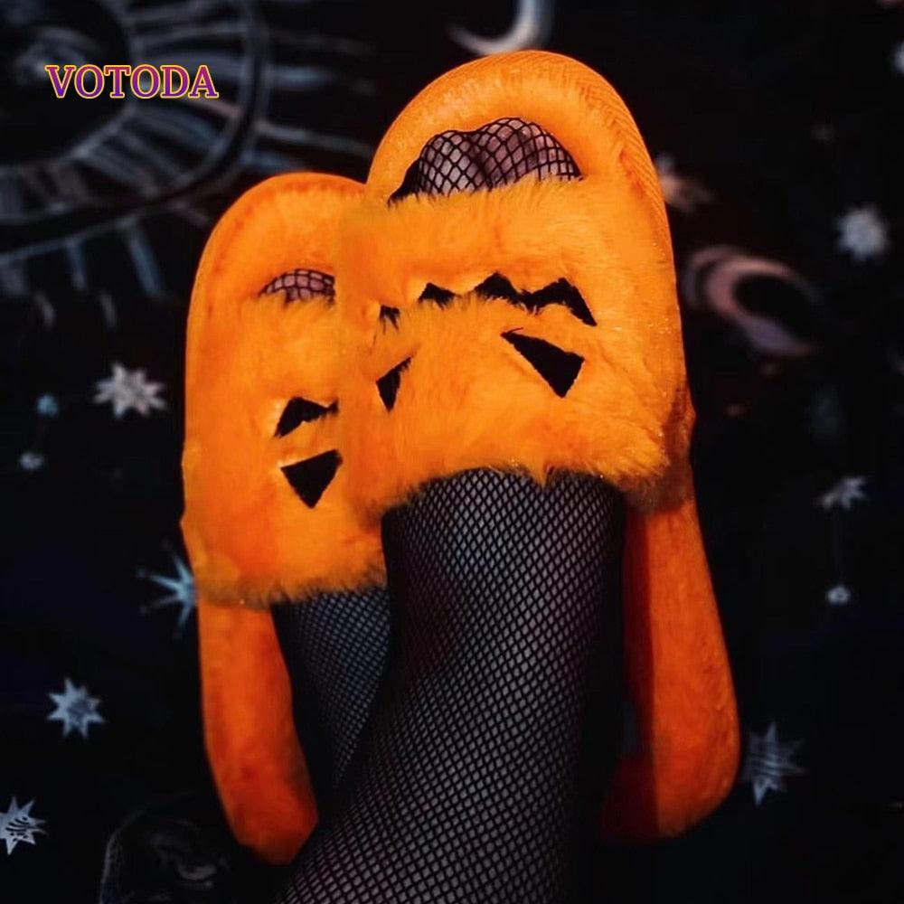 Fuzzy Pumpkin Slippers - Puritific