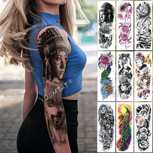 Geisha and Indian Full Arm Tattoo - Puritific