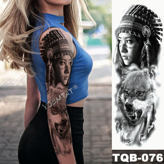 Geisha and Indian Full Arm Tattoo - Puritific