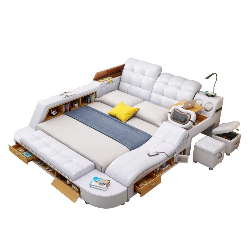 Genuine Leather Multifunctional Massage Bed Frame - Puritific