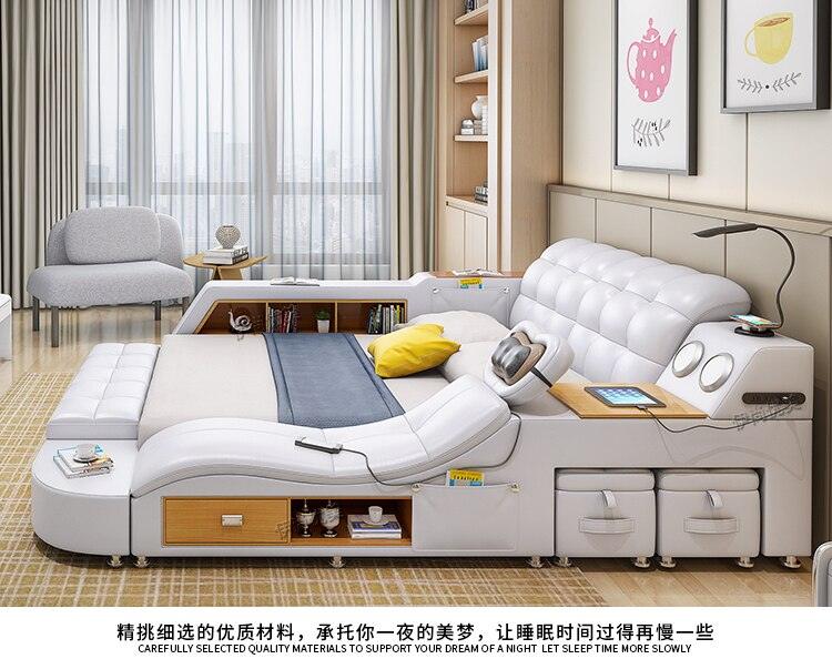 Genuine Leather Multifunctional Massage Bed Frame - Puritific