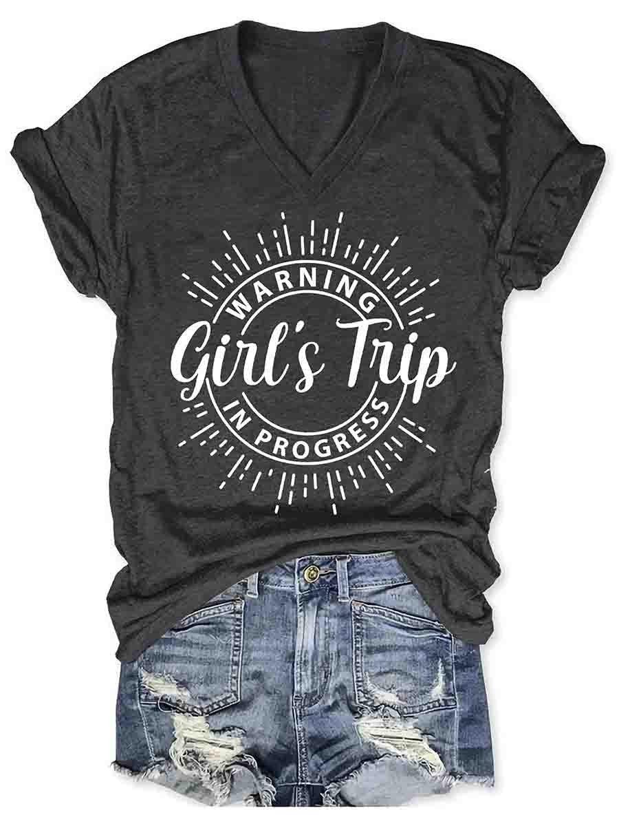 Girl's Trip Warning V-Neck Tee - Puritific