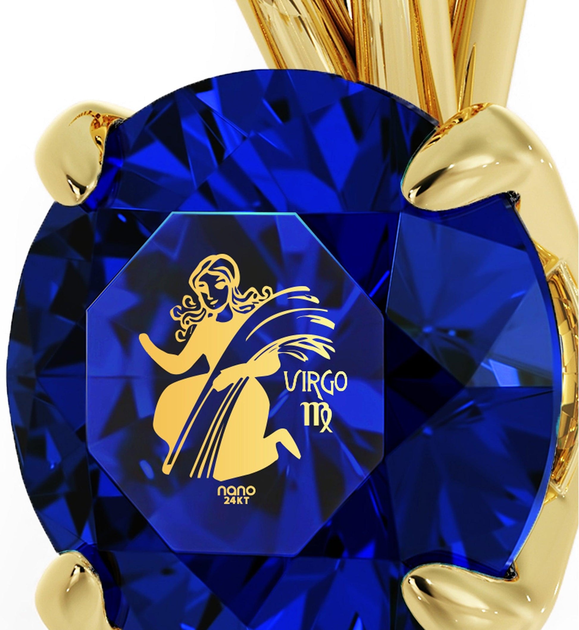 Gold Plated Silver Virgo Necklace Zodiac Pendant 24k Gold Inscribed on Crystal - Puritific