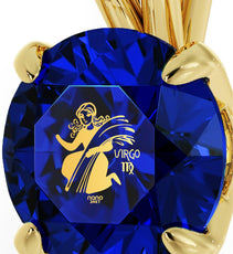 Gold Plated Silver Virgo Necklace Zodiac Pendant 24k Gold Inscribed on Crystal - Puritific