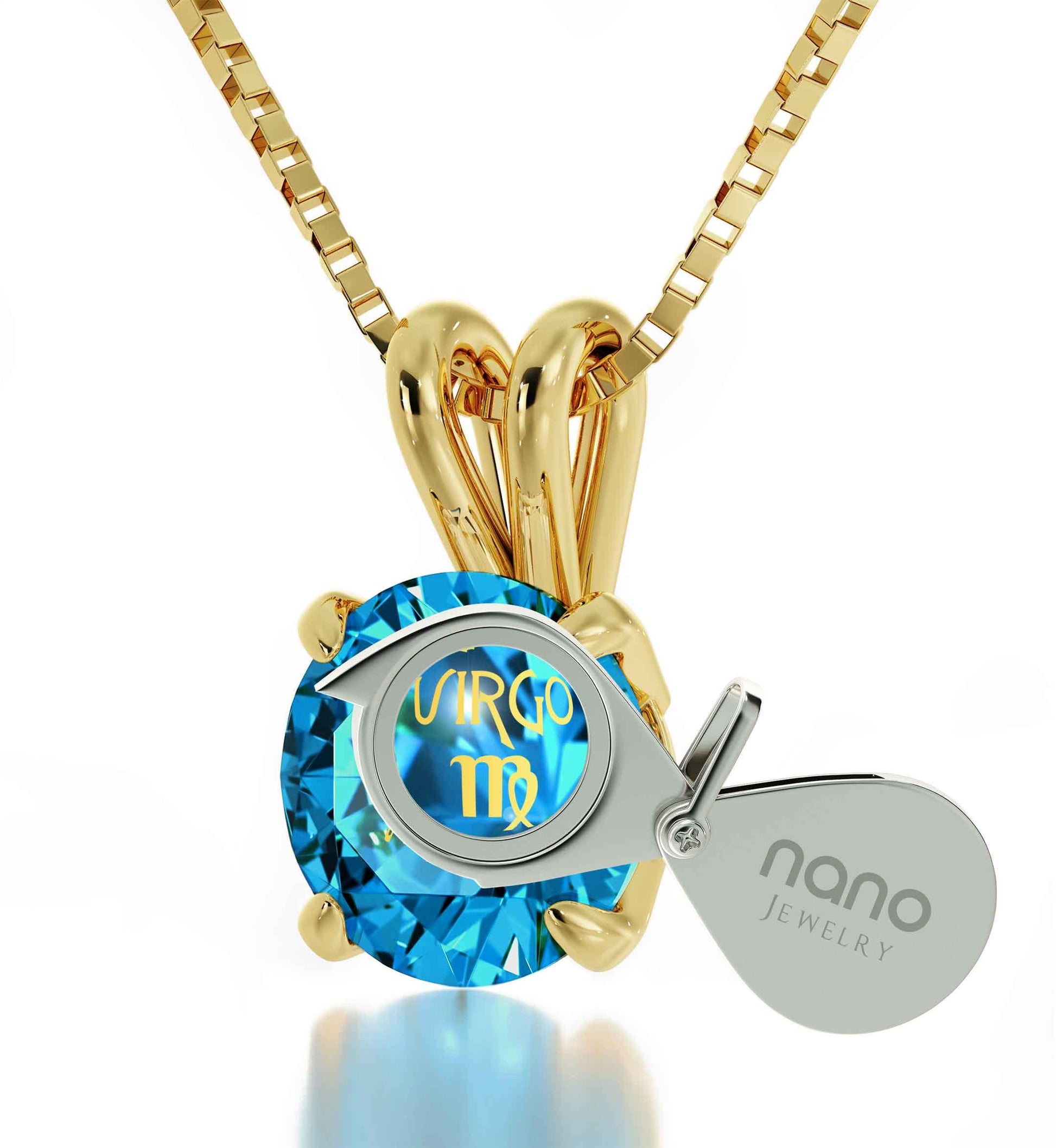 Gold Plated Silver Virgo Necklace Zodiac Pendant 24k Gold Inscribed on Crystal - Puritific