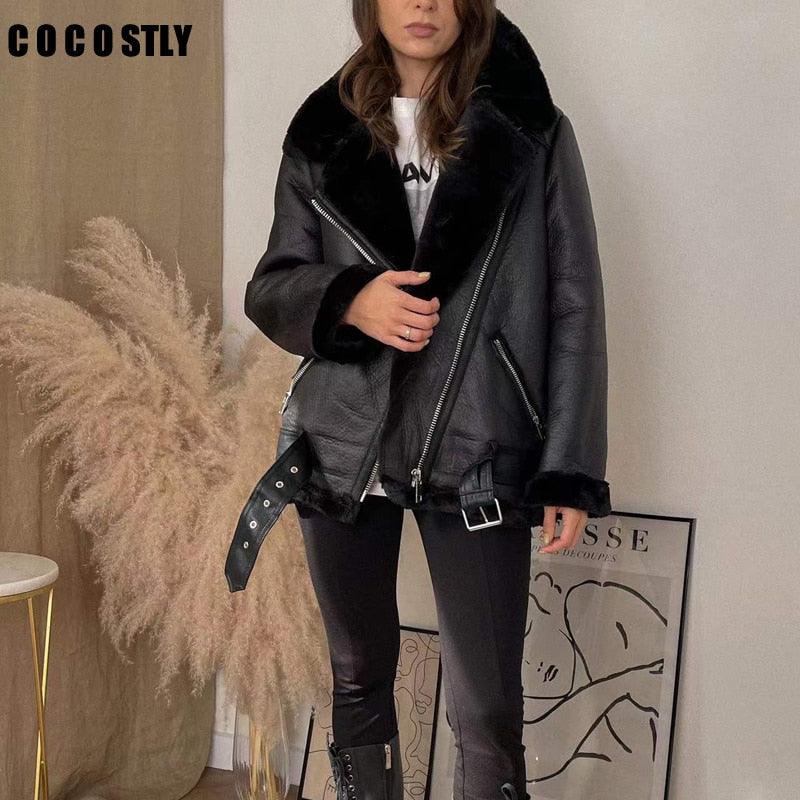 High Quality Woman's Faux Leather Fur Coat - Puritific