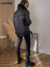 High Quality Woman's Faux Leather Fur Coat - Puritific