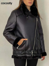 High Quality Woman's Faux Leather Fur Coat - Puritific