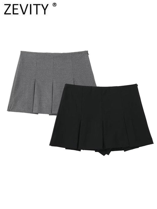 High Waist Wide Pleats Shorts Skirts - Puritific