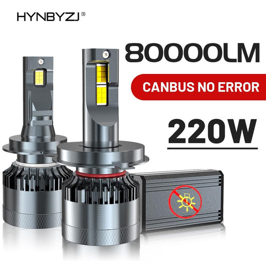 HYNBYZJ H7 H4 80000LM Led Car Headlights Canbus 220W H1 H8 H11 Lamp 9005 HB3 9006 HB4 9012 LED Bulb Turbo Lamp 6000K White 12V - Puritific